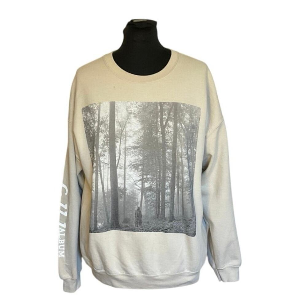 Taylor Swift Folklore Crewneck Sweatshirt XL Beige Forest Graphic Album Merch